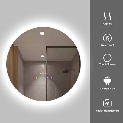 10.1'' Touchscreen Smart Mirror , IP65 PCAP Round Led Bathroom Mirrors