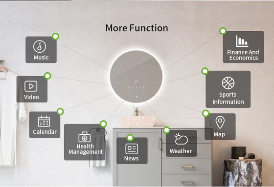 10.1'' Touchscreen Smart Mirror , IP65 PCAP Round Led Bathroom Mirrors